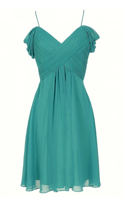 Whisper In The Wind Flutter Sleeve Chiffon Designer Dress in Jade